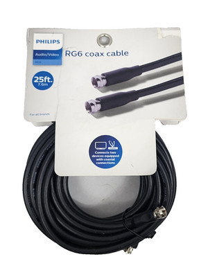Philips 25 ft (7.6 m) Audio/Video RG6 Coax Cable - Universal - Black - Brand New