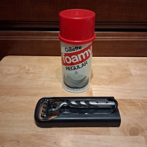 Vintage Gillette Foamy And Mach 3 Razor, Blades And Case