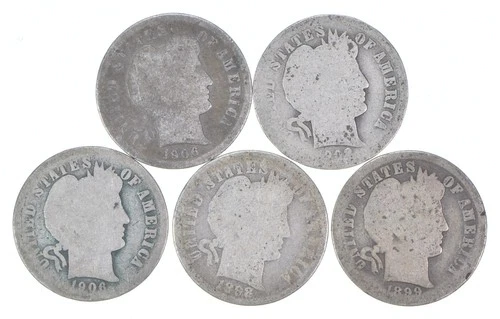 Better Lot 5 1906-D 1908-O 1906-O 1898 1899-O Barber Dime 0.50 Face *188