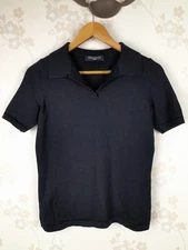 Fadenmeister Womens Knitted Polo Shirt Top Merino Wool Black 12 Uk M Peter Hahn