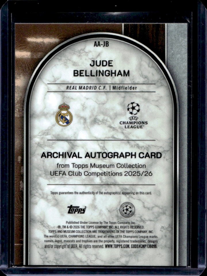 2025-26 Topps Museum UEFA Jude Bellingham Archival Auto Black Diamond #/10 view 2