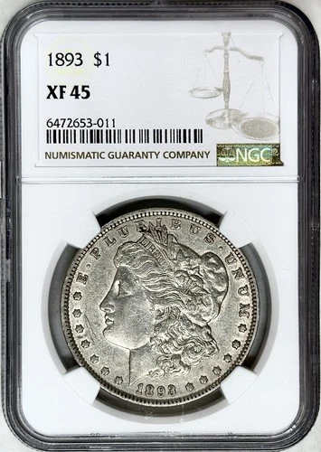 1893 MORGAN SILVER DOLLAR NGC XF45