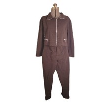 Vintage 70s 80s Brown Sweat Set High Rise Pants Cropped Jacket S/M Mod Disco