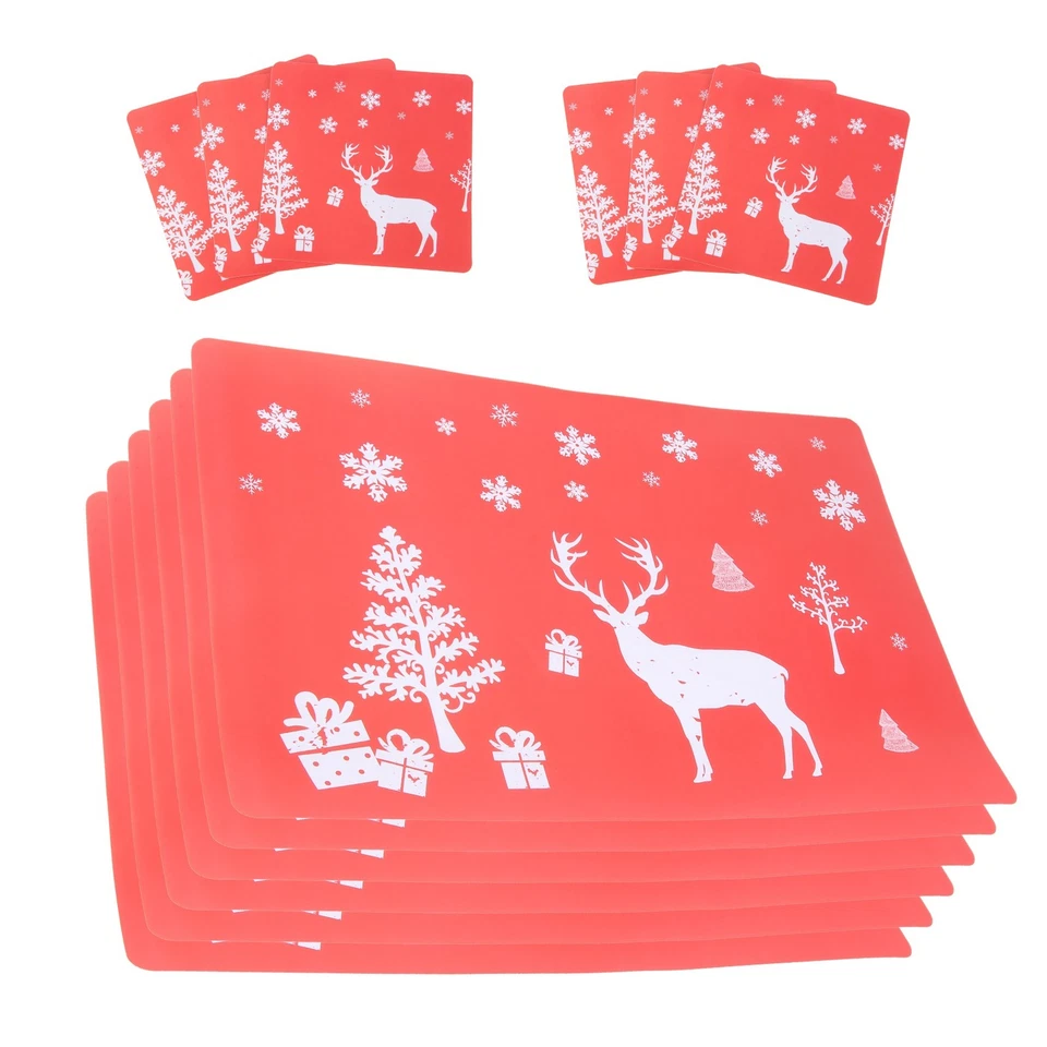 Christmas Placemat Washable Table Place Mat Sets of 6 Placemat & 6 Cup Mats3916