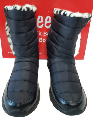 NEW IN BOX CHEEKS TONY LITTLE PUFFER BLACK SNOW LEOPARD FIT BODY WOMEN'S BOOTS