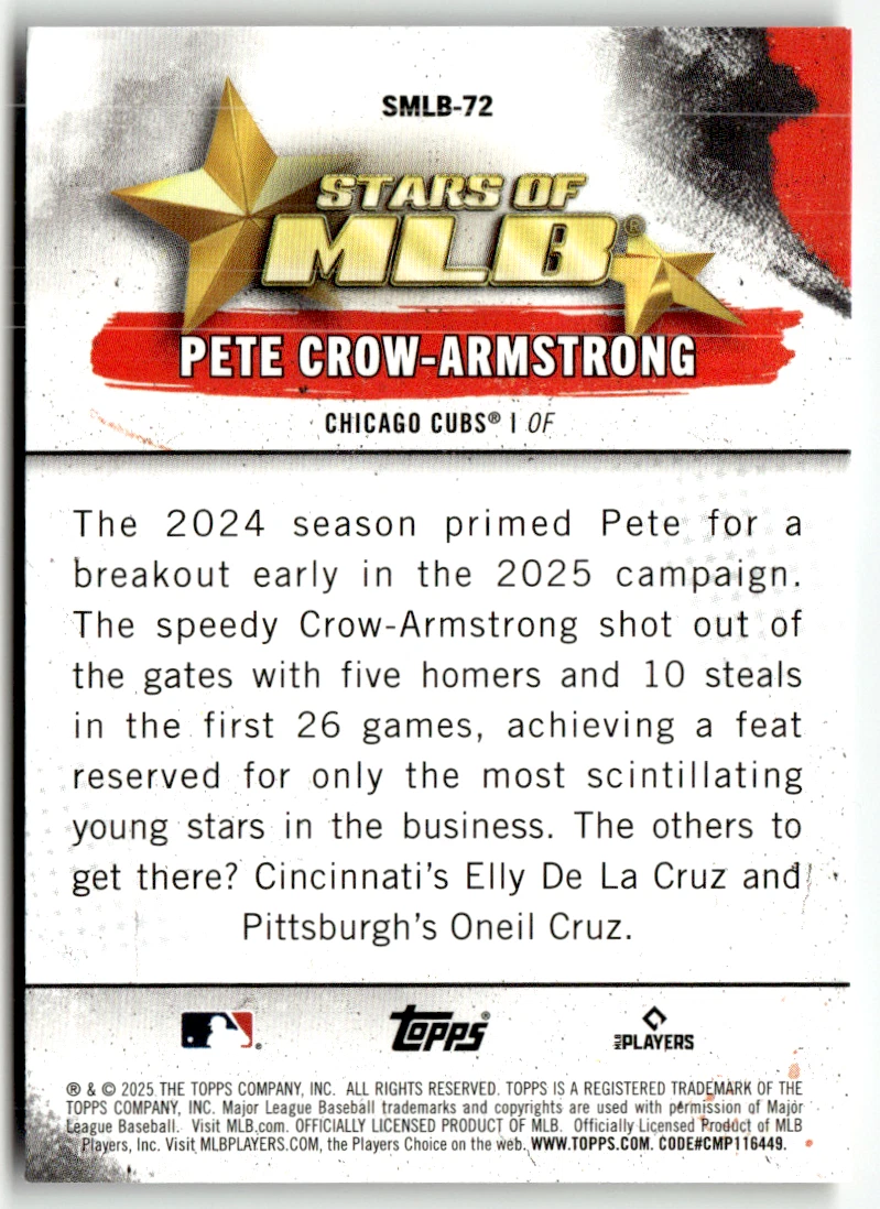 Topps Serie 1 MLB Nº 2025 SMLB-72 Pete Crow-Armstrong Estrellas de MLB