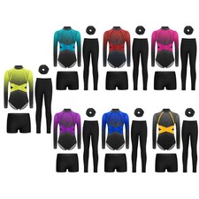 Girls Set Festival Gymnastics Training Outfits With Shorts Long Sleeve Unitard