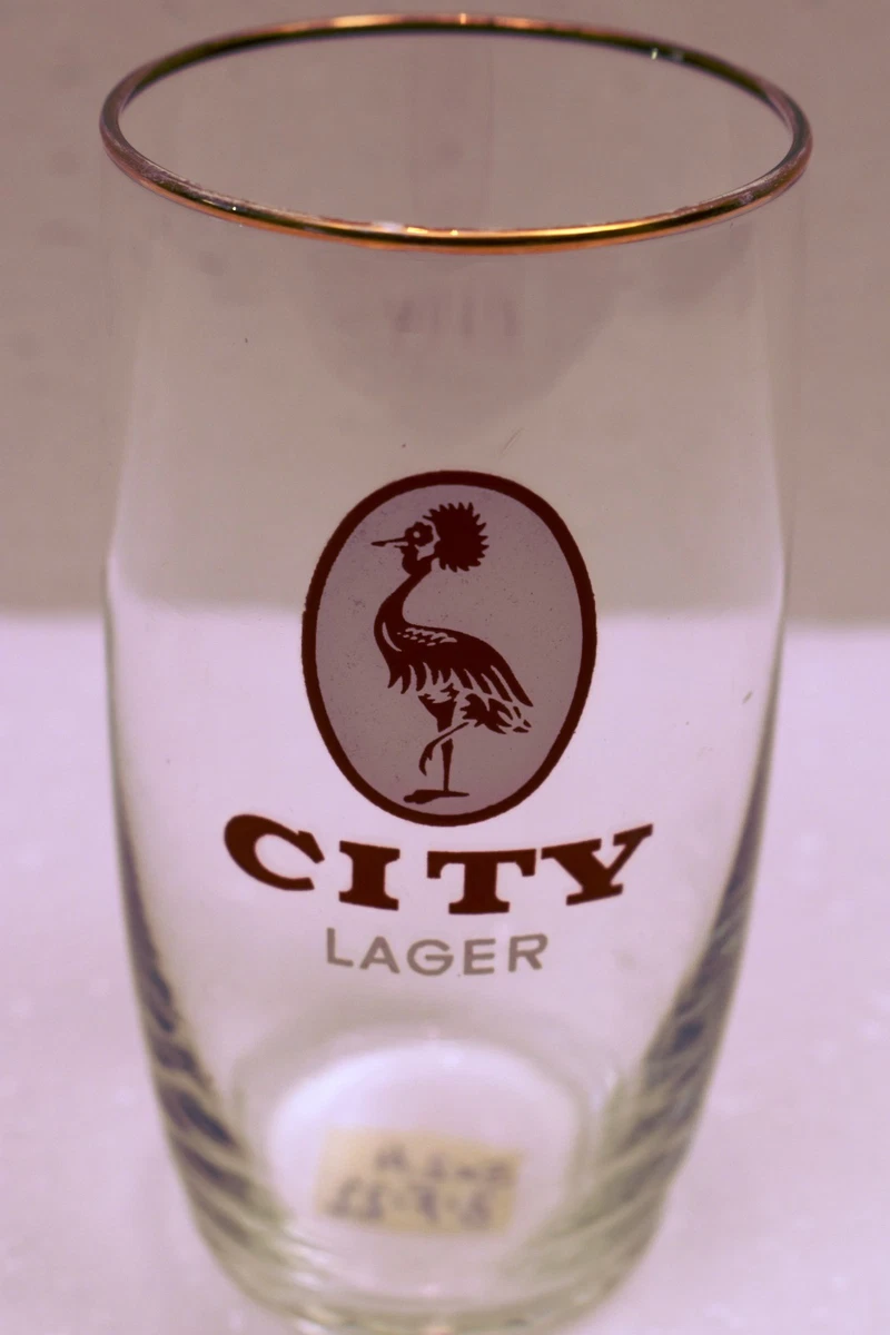 Old City Lager Beer Glass Gold Rim Crowned Crane Brewery Advertising 1970s Pub"R