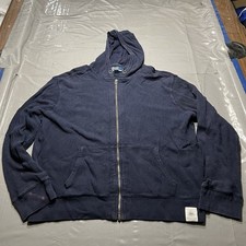 VTG Polo Ralph Lauren Hoodie Sweatshirt Mens 2XL Blue Full Zip Waffle Knit