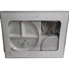 Pottery Barn Baby GIRRAFF Nursery Feeding Set Plate Cup  Bowl With Lid NEW