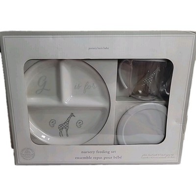 Pottery Barn Baby GIRRAFF Nursery Feeding Set Plate Cup &  Bowl With Lid NEW