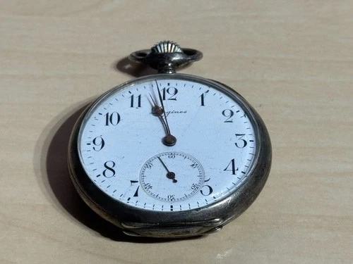 .800 Silver Longines 5 Grands Prix Open Face Pocket Watch Runs but Issues