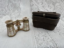 Antique Mother of Pearl Opera Glasses Binoculars Paris w/ Case   Brass   c.1900