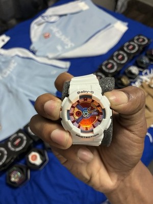 Casio Baby-G BA112 series watch with a white band and multi-colored face