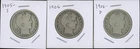 (3) Coins - 90% Silver Barber Half Dollars 1905-S, 1906, 1906-D