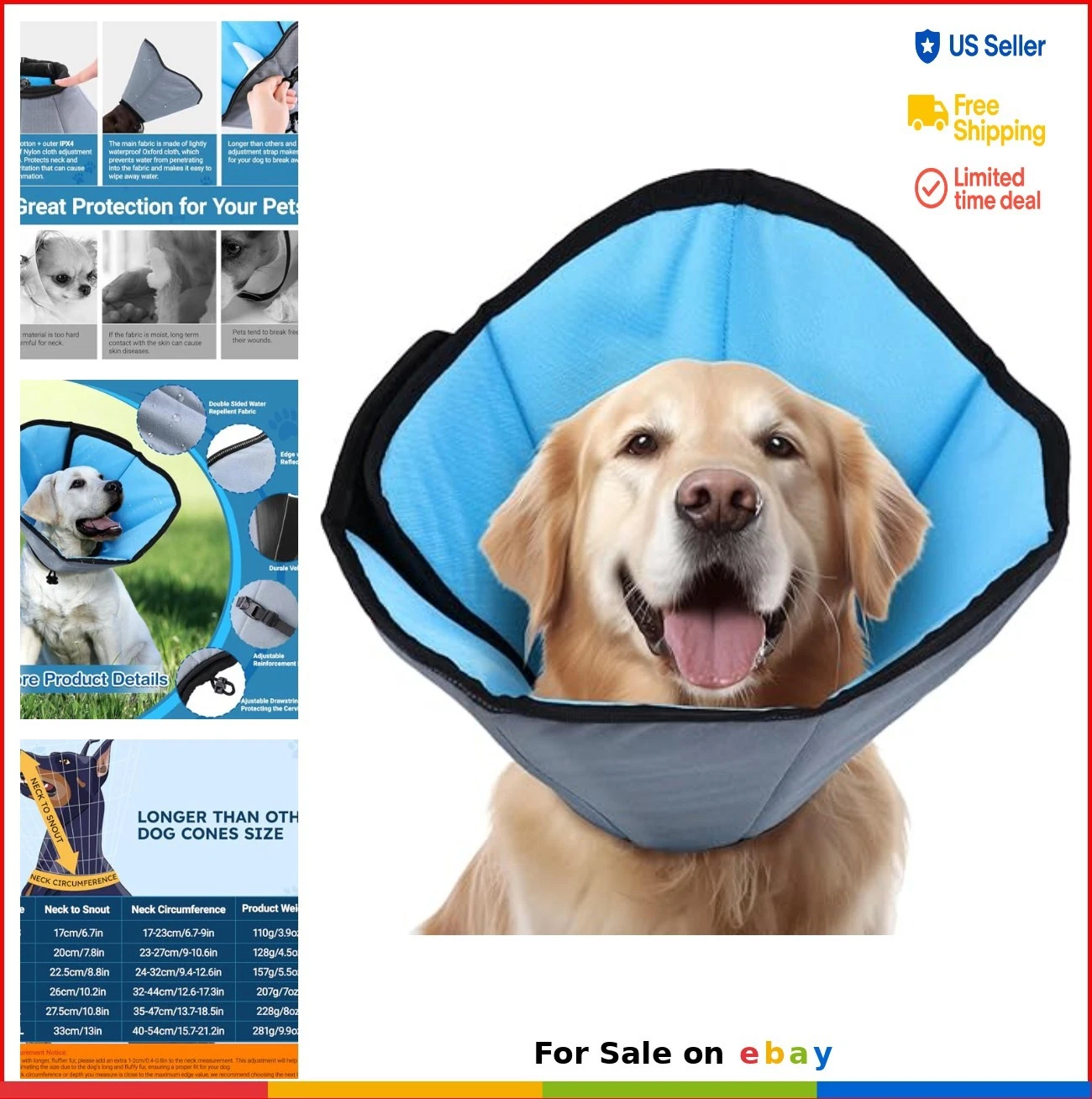 Dog Cone Collar Extra Long Adjustable Soft Elizabethan Pet Collar for Large Dogs