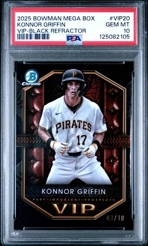 2025 BOWMAN MEGA BOX KONNOR GRIFFIN VIP-BLACK REFRACTOR /10 #VIP20 PSA 10
