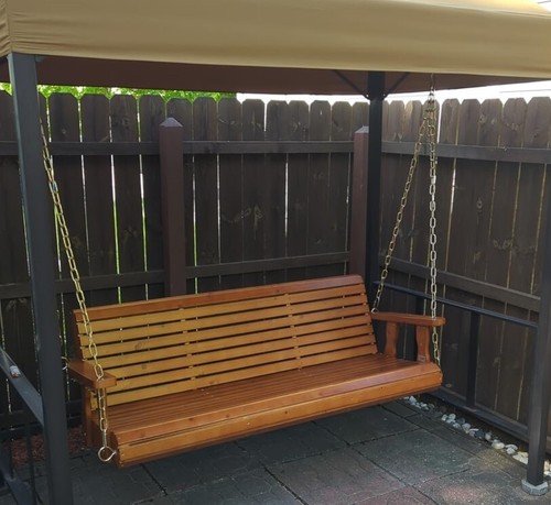 5 ft Wooden Porch Swing Bench Outdoor Patio Garden Hanging Brown Wood Seat - Picture 5 of 6