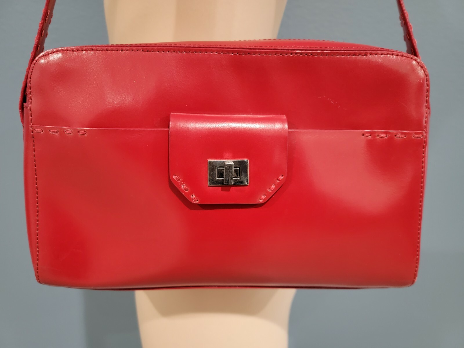 M.LONDON Red Leather Structured Rectangular Shoul… - image 2