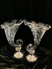 Vintage Lot Of 2 Cambridge Chantilly Cornucopia Glass Vase Sterling Silver Base