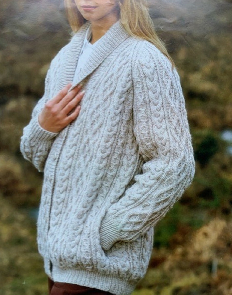 Knitting Pattern Ladies Aran Cardigan Jacket Raglan Sleeves Shawl - Main Image
