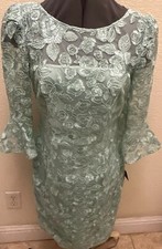NWT 159 Adrianna Papell Rosie Lace Sheath Dress In Mint Smoke Size 10