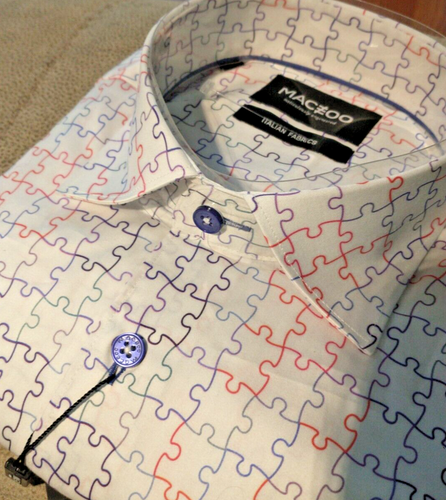 NWT Maceoo men's size 3(Medium)Short Sleeve Button Down Shirt Classy Puzzle Piec - Picture 12 of 16