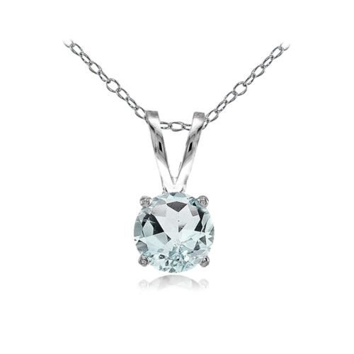 Sterling Silver Aquamarine 7mm Round Solitaire Necklace - 第 1/3 張圖片