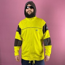 90s Adidas Vintage Men's Hooded Track Jacket - Size L Yellow Retro Sport Jacket
