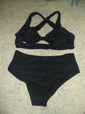 Unbranded Black Cross Strap Back Bikini Swimsuit - Size L | eBay