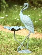 Crane Birdbath Garden Sculpture Bird Feeder Statue Coastal Heron SPI Home 33086