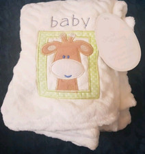 Special Delivery Baby Giraffe Cream Green Fleece Blanket Pram TJM 70x100cm New