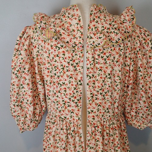 350$ Celia B Abaca Floral Corduroy Bib Prairie Ruffle Midi Dress Size m - Picture 11 of 22
