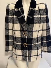 Vintage 80s Louis Feraud Black White Wool Tweed Jacket Jewel Buttons Chic 38 6