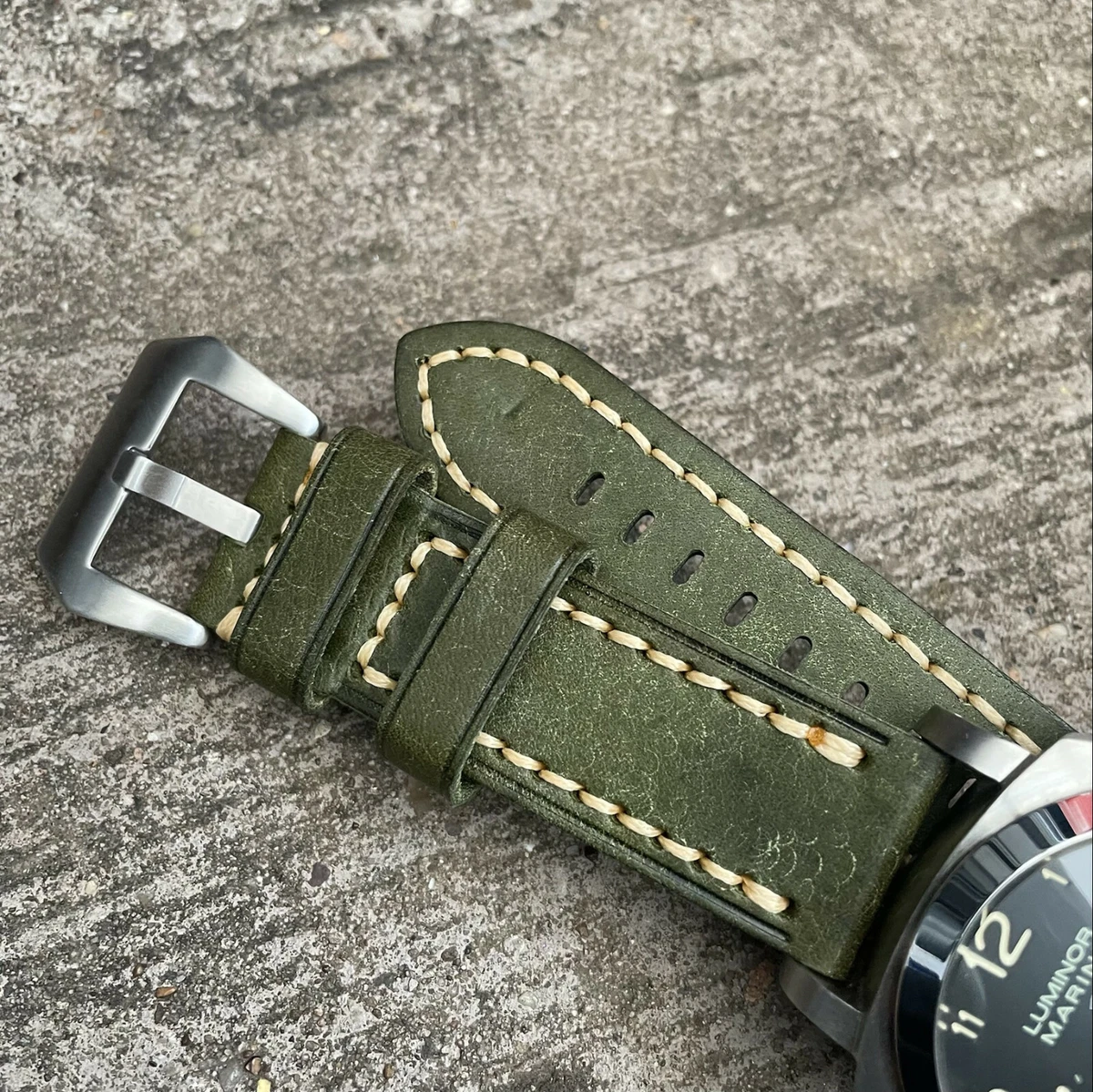 Green leather watch strap 22mm sale