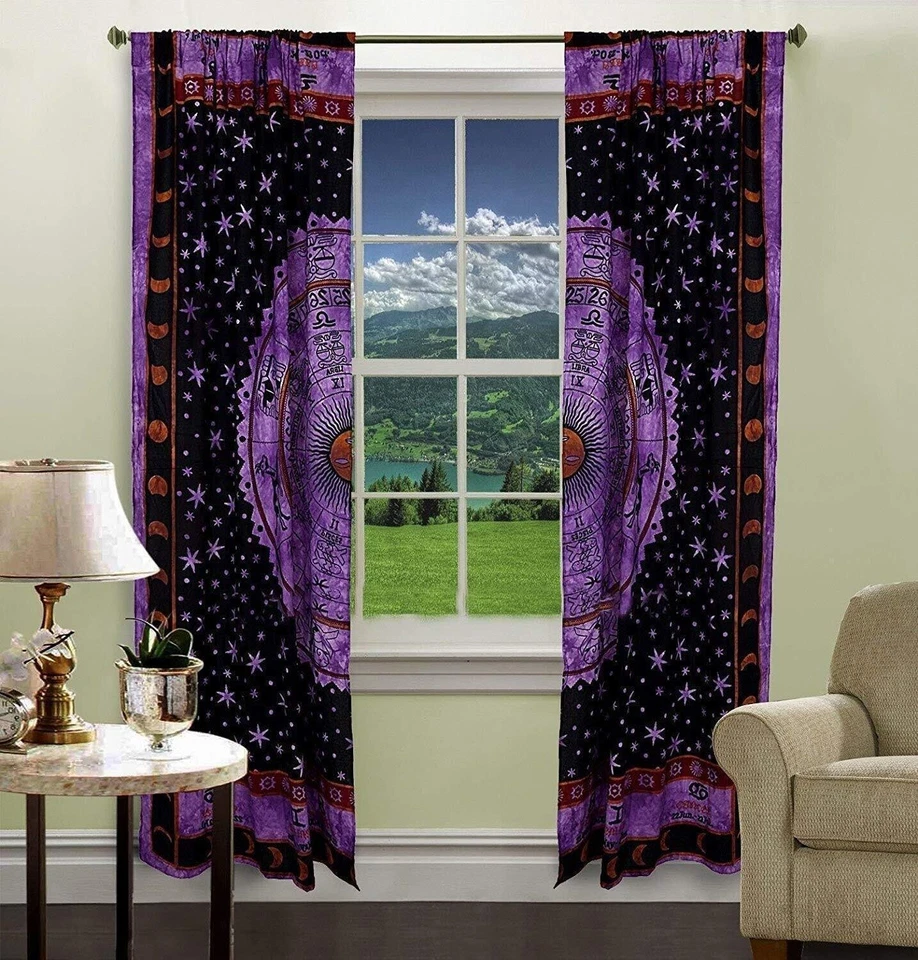 Indian Astrology Art Hippie Mandala Window Curtain Gypsy Bohemian Valances Panel - Изображение 2 из 2