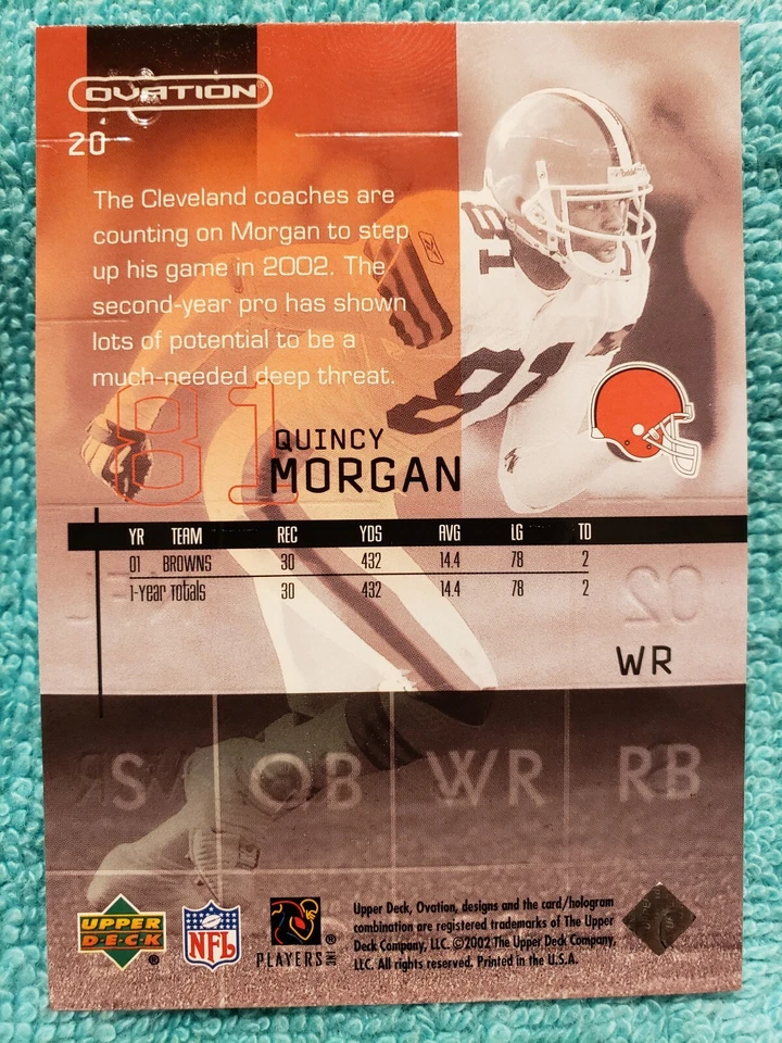 2002 UPPER DECK OVATION QUINCY MORGAN #20 CLEVELAND BROWNS - Image 3 of 4