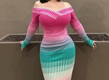 Fashion Nova Ayla Midi Sweater Women's Size M Teal / Pink Thick Bodycon Dress
