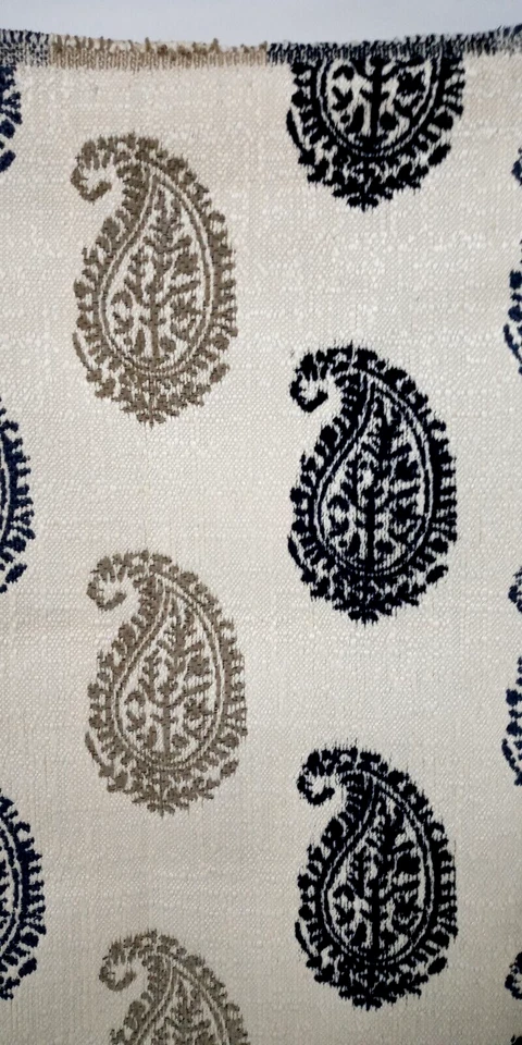 Tela de Tapicería 2 Yardas X 56" Pesada Azul Crema Negro Beige Estampado Cachemira Sin Cortar Foto 2 de 4