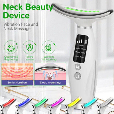 7 LED Photon Therapy Neck Massager Face Lifting Tool Vibration Anti-Wrinkle US