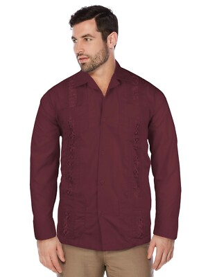 Guayabera Men's Cuban Beach Wedding Long Sleeve Button-Up Casual Dress Shirt