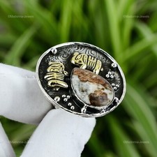 925 Sterling Silver Spessartine Garnet In Limestone Stone Solitaire Ring Jewelry