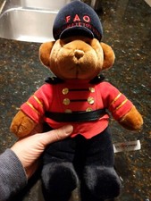 FAO Schwarz Toy Soldier Teddy Bear Plush Nutcracker Stuffed Animal Red Coat 14"