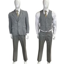 VINTAGE 60s Three Piece Wool Suit 42S 34/28 Waistcoat Mod 1960s Grey