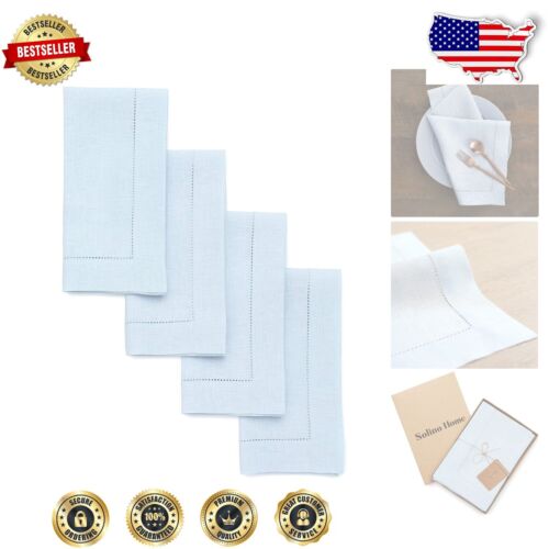 Machine Washable Hemstitch Linen Napkins 20" - Set of 4 Light Blue Elegance