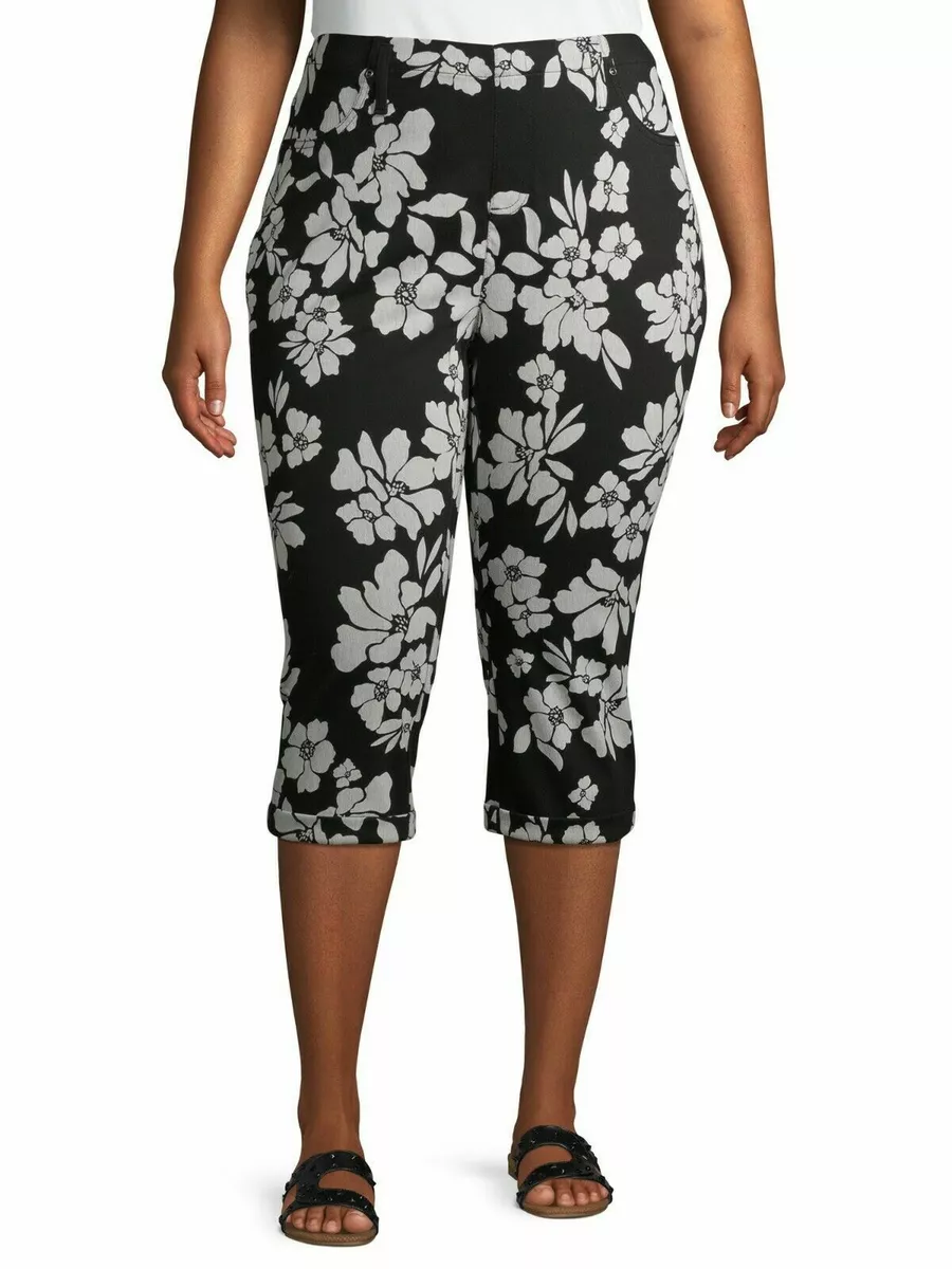 Terra & Sky Womens Plus Size Capri Leggings with Pockets, 2-Pack