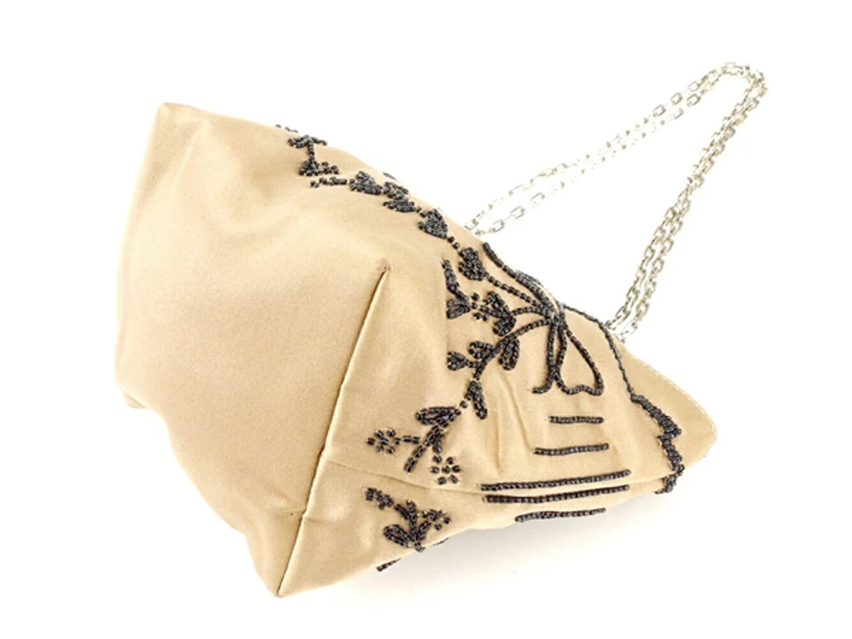 Valentino Garavani Ladies Satin Beads Party Bag Pouch Brown Black Used - Image 3 of 4