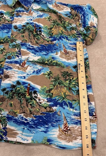 Pineapple Lava Tropical Aloha Blue Ocean Sailing Rayon Hawaiian Shirt Mens XXL - 第 14/16 張圖片