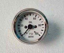 Smith White Oil Pressure Gauge 0-100 Psi Chrome Bezel Replica Mechanical 52 Mm