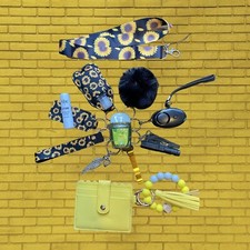 Sunflower Safety Keychain  Sunflower Lanyard  Yellow ID Wristlet Set, Gift